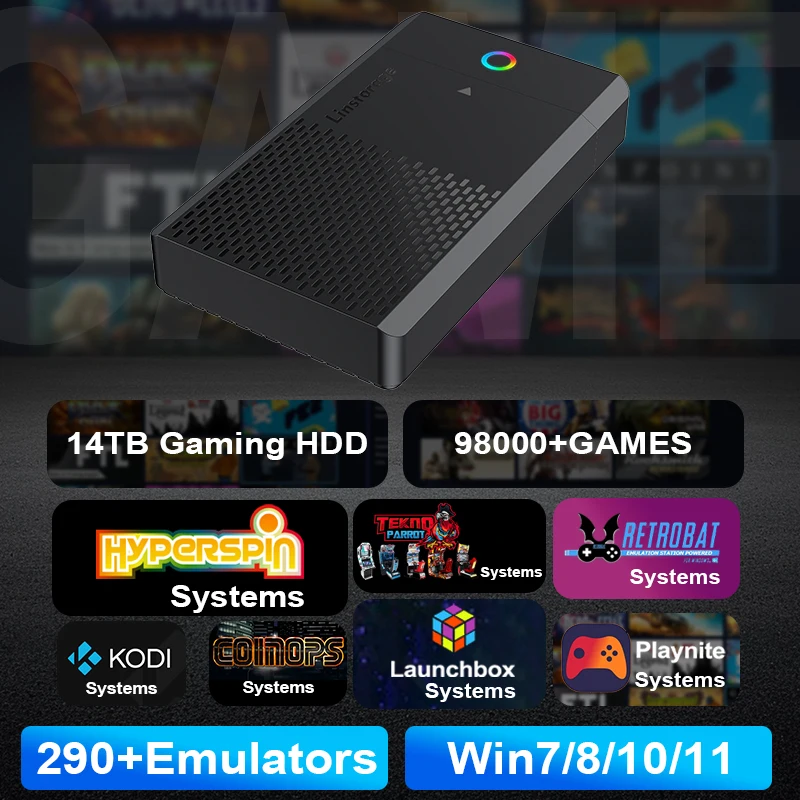 PEAPRIT HDD para juegos de 14TB con Hyperspin Launchbox Retrobat Playnite Coinops 98K + consola de videojuegos Retro para PS5/PS4/PS3/SWITCH
