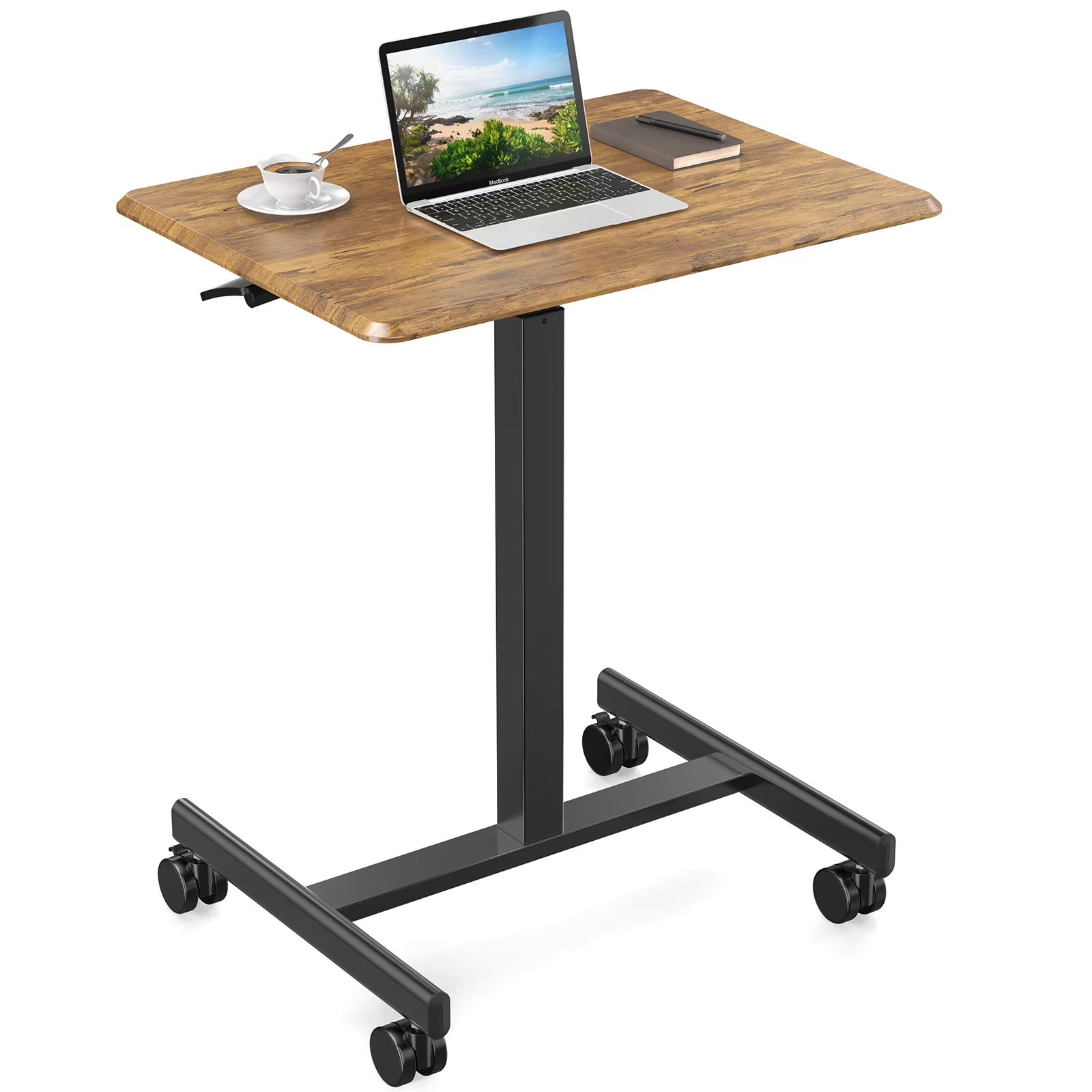JHK Portable Computer Desk Laptop Height Adjustable Table Mobile Sitting Workstation Lockable Wheels Suitable For Work Learning
