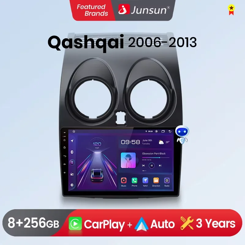 Junsun CarPlay Android Radio samochodowe dla Nissan Qashqai J10 2006 - 2013 GPS inteligentne systemy tereo multimedialne Radio samochodowe