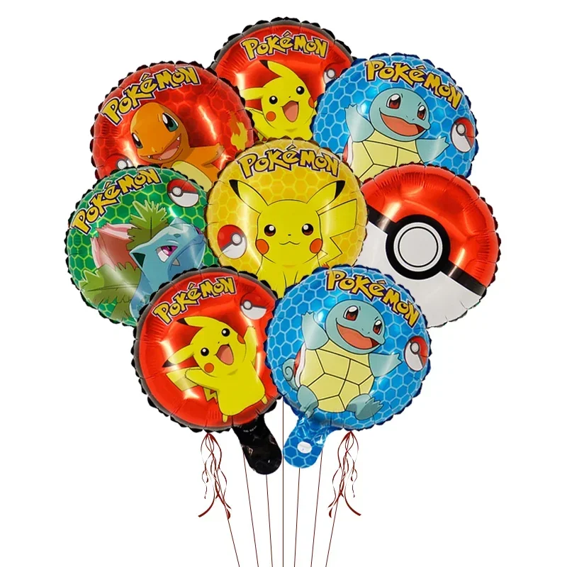 Globo Circular de película de aluminio de Pokémon de 10 pulgadas para fiesta de cumpleaños de niños, bola de dibujos animados de Pikachu Squirtle, juguete para regalo para Baby Shower
