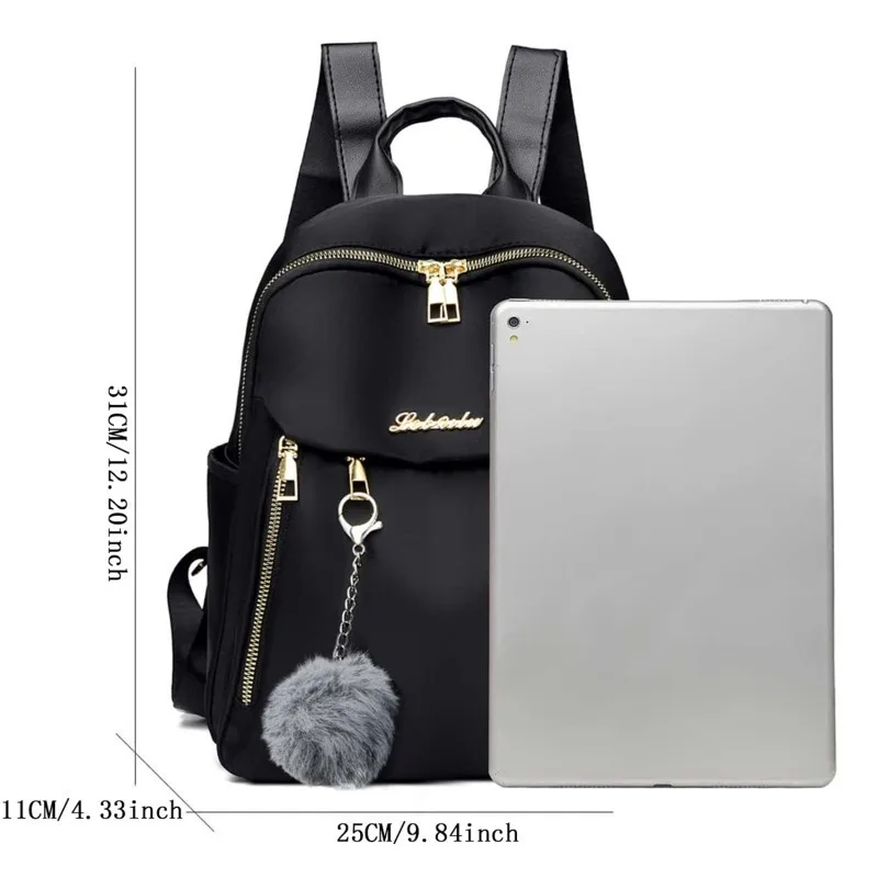 Bolsa casual elegante de nylon para mulheres, mochila de viagem leve, mochila moderna para estudantes universitários com alças duplas.