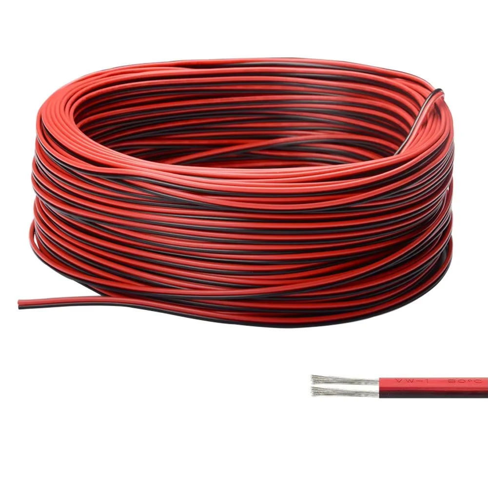 20 メートル 2PIN 電線錫メッキ銅 PVC 絶縁赤黒ケーブル単色 LED ストリップライト延長ワイヤー 22AWG