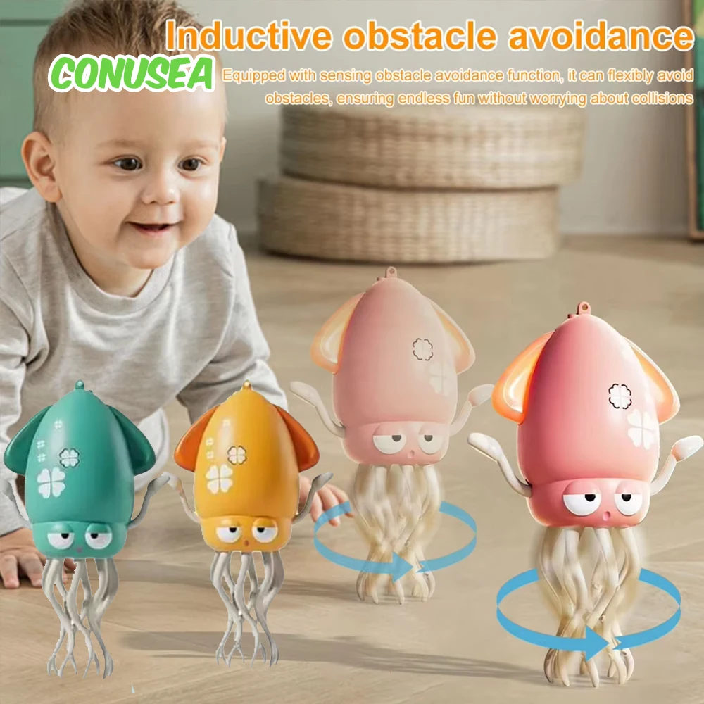 Elektrisches tanzendes Oktopus-Zappelspielzeug, intelligenter Roboter, leuchtende Musik, Baby-Krabbelspielzeug, automatische Vermeidungsgeschenke für Kinder, Kinder, Haustiere