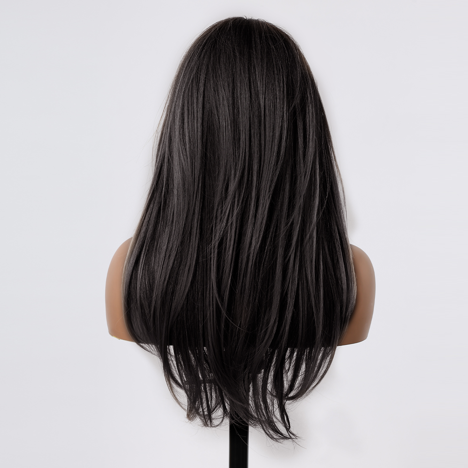 Pelucas sintéticas de encaje frontal para mujer, pelo largo y liso en capas, con división media, color negro Natural, resistente al calor