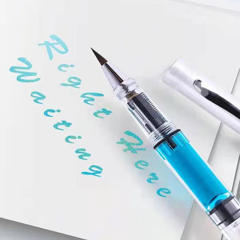 แบบพกพาโปร่งใสแปรงประดิษฐ์ตัวอักษรพังพอนผม Soft TIP แปรงสีน้ําปากกาเติมหมึก Fountain Art Drawing ปากกา