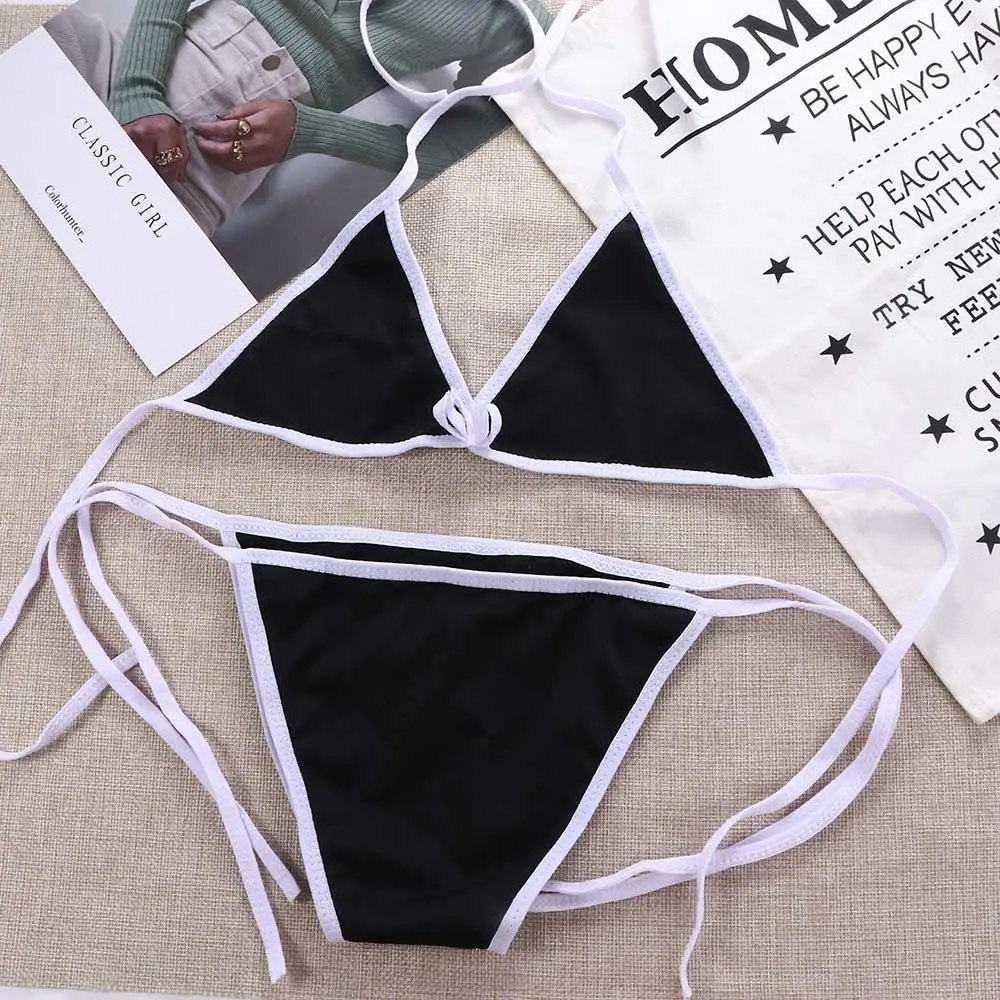 Abonnés ast Binding Triangle Bikini Set pour femmes, maillots de bain deux pièces, maillots de bain d'été, vêtements de plage, 2023