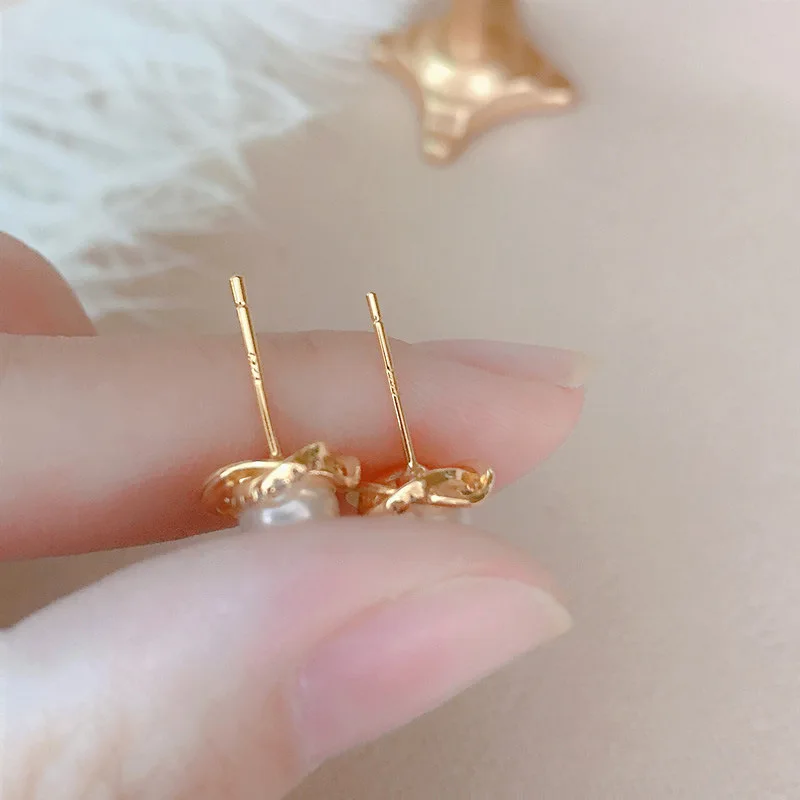Joyería de oro de 14k de lujo, Pendientes de oro auténtico, Pendientes de tuerca de lujo con perlas de circón para mujer, Pendientes Brincos Bijoux