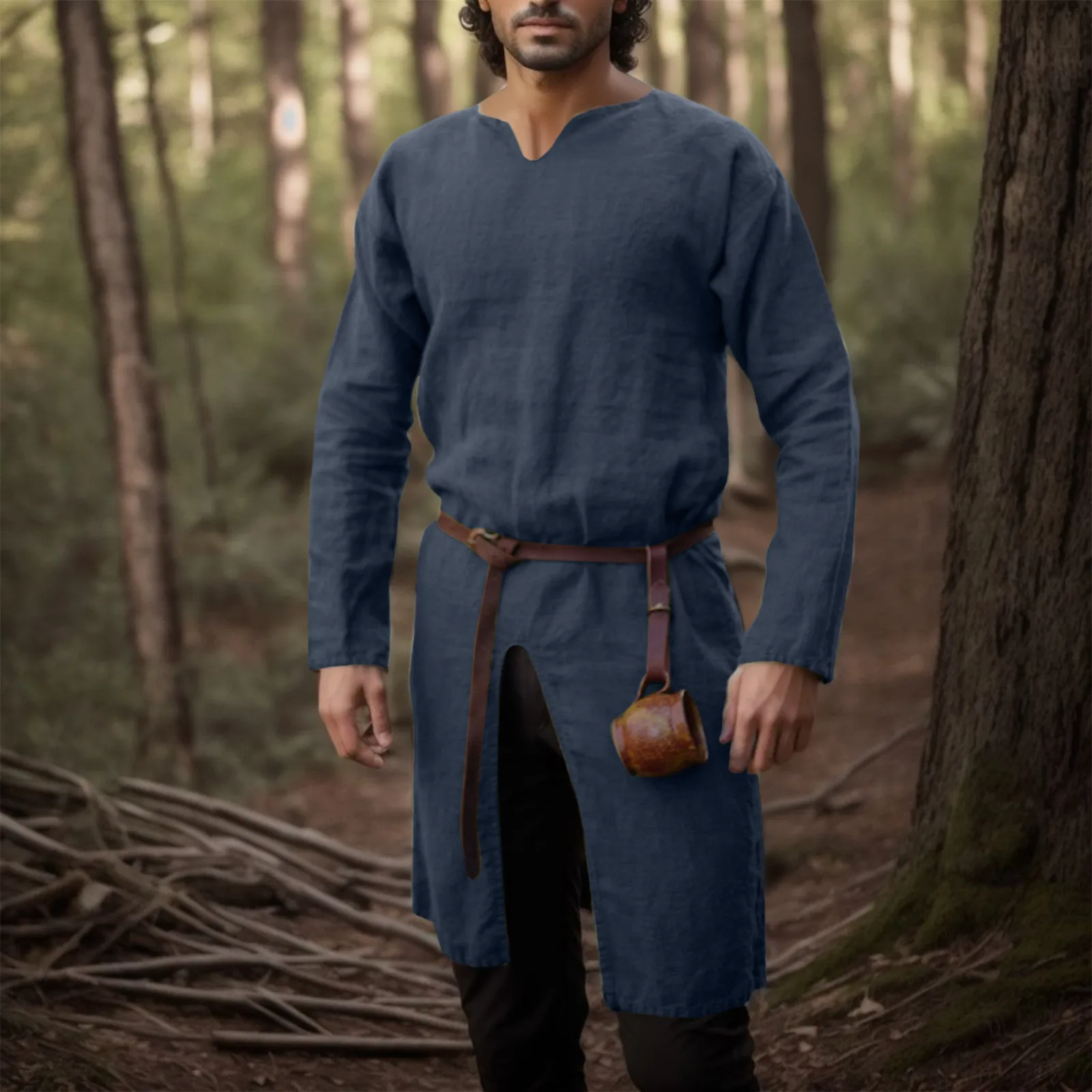 Medieval renascentista retro camisa de linho topos túnica masculino longo robes vestido jaquetas vintage cavaleiro vikings pirata cosplay trajes