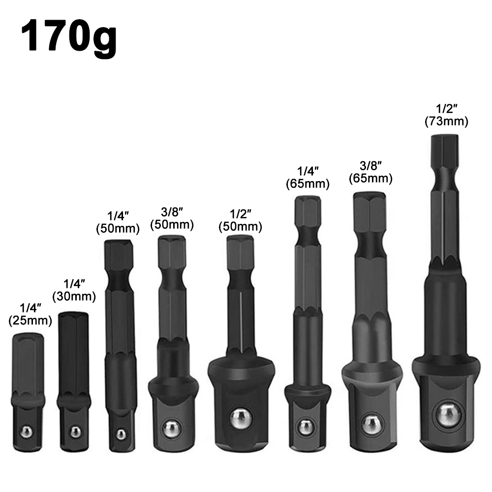 8pc parafuso elétrico preto 1/2 alça hexagonal adaptador 3/8 cabeça quadrada 1/4 haste de extensão ferramenta manga acessório conjunto