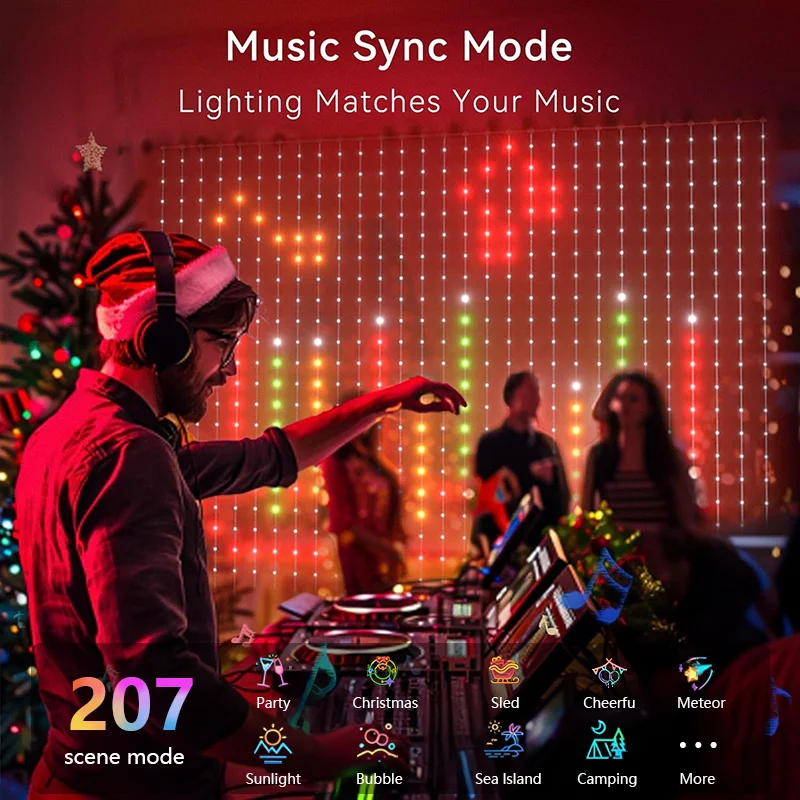 LED 스마트 커튼 조명 RGBIC 스트링 라이트 USB 충전 앱 제어 DIY 패턴 음악 동기화 침실 야외 파티 조명