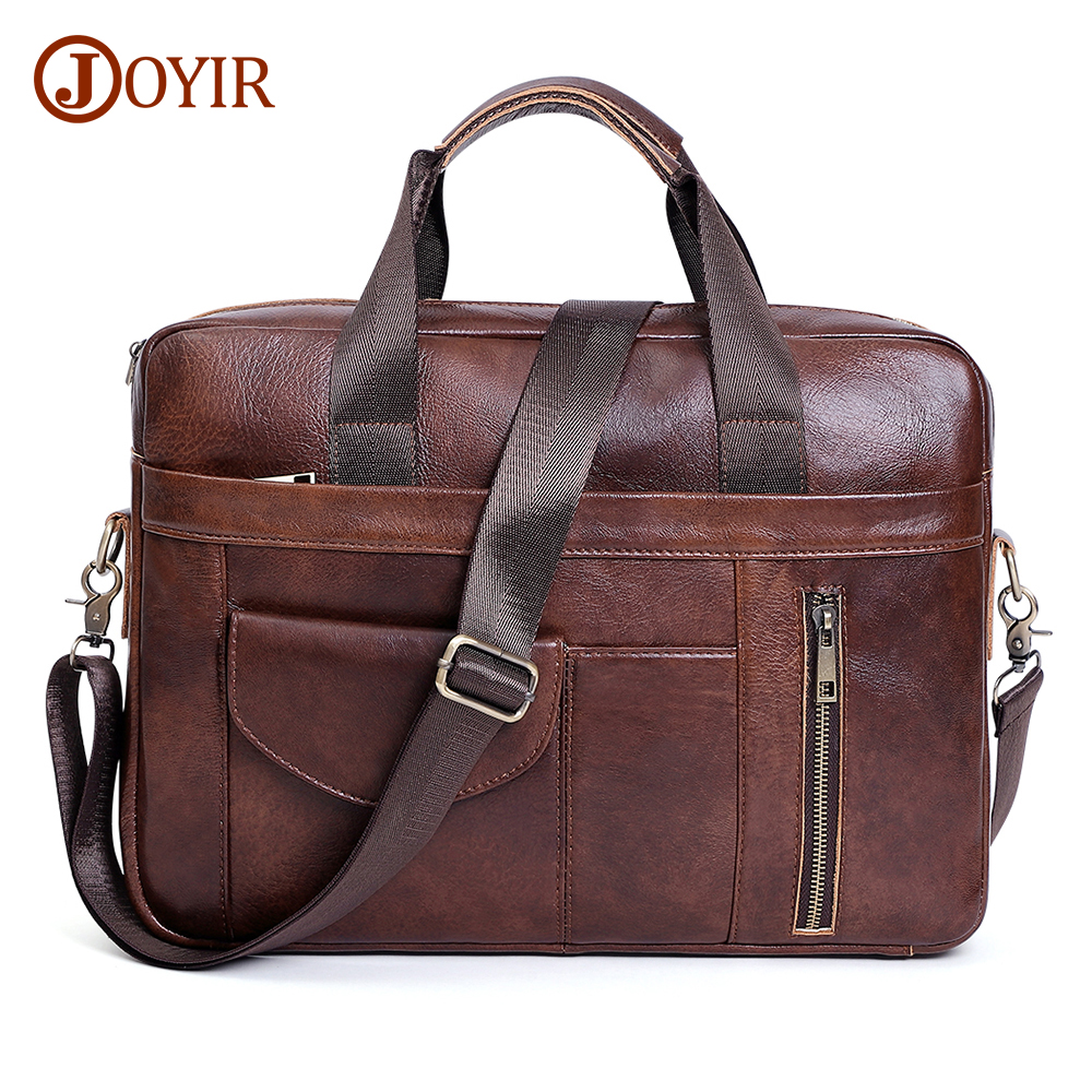 JOYIR Laptop-Aktentasche aus echtem Leder für Herren, Retro-Reise-Kuriertaschen, 15,6 Zoll, hohe Kapazität, Computer-Umhängetasche