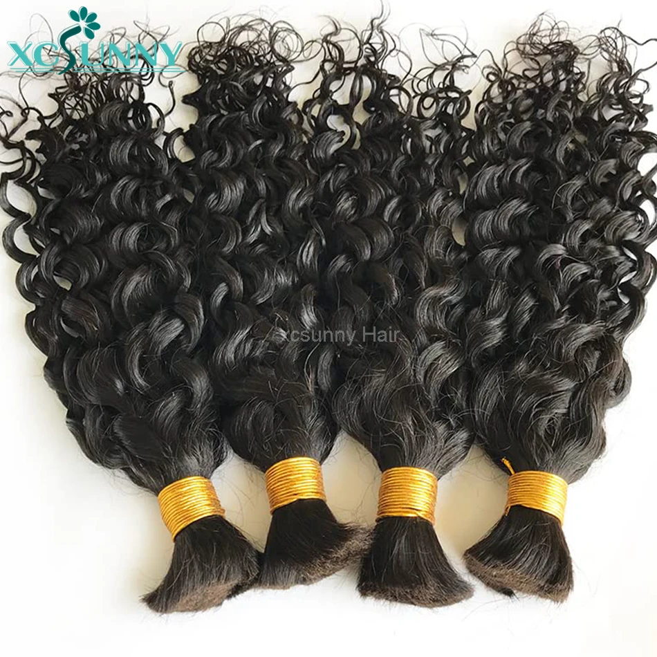Cabelo humano em massa para trançar, molhado e ondulado, sem trama, duplo desenhado, tranças birmanesas boho, onda de água, atacado