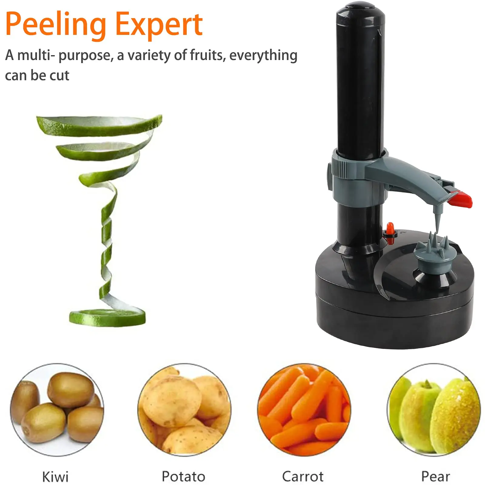 Descascador de batata espiral elétrico, descascador automático de maçã, máquina inteligente de descascar frutas e vegetais, acessórios de cozinha, ferramenta de descascar