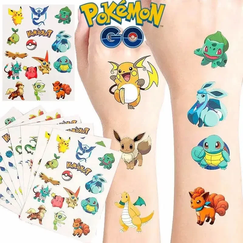 3 pezzi Pokemon adesivi tatuaggio originali divertente adesivo Pikachu cartone animato per bambini ragazze regalo di compleanno di Natale ricompensa giocattolo fai da te impermeabile