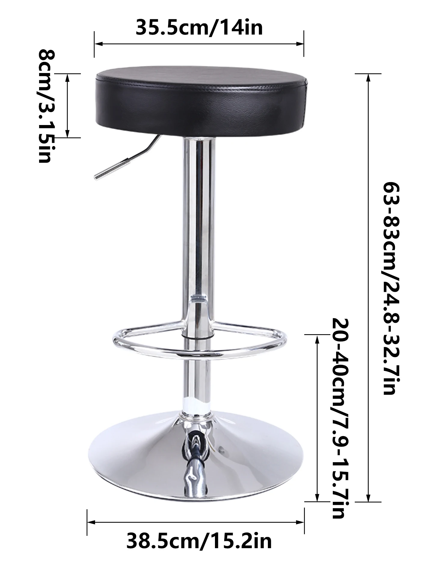 KKTONER Round Bar Stool PU Leather with Footrest Height Adjustable Swivel Pub Chair Home Kitchen Bar stools