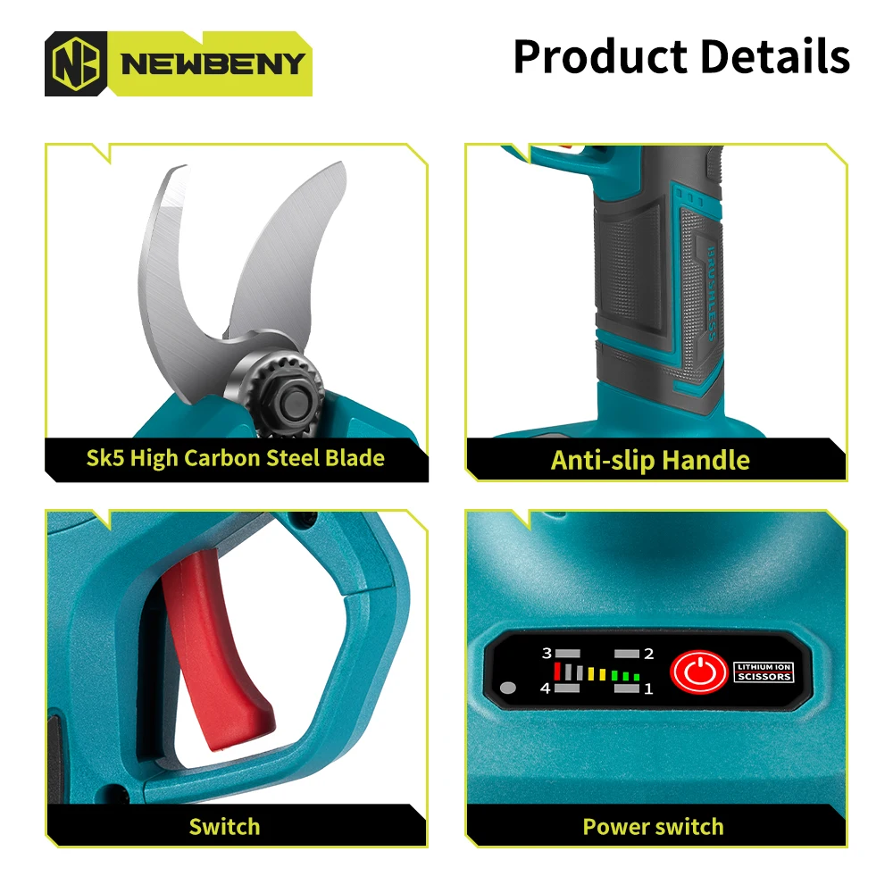 NEWBENY 30 ミリメートルブラシレス電動剪定ばさみ 4 ギアコードレス庭盆栽電動はさみ電動ツールマキタ 18V バッテリー