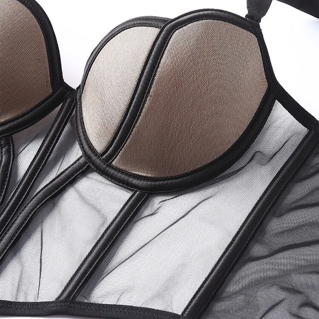 Women's Evening CorsetChic Mesh Fishbone Camisole Inner Wear Outer Wear Corset Crop Top Waist-Tight Sexy Bra White Gopia