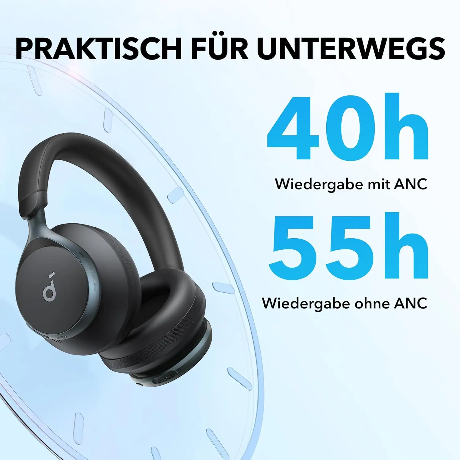 (EU stock) Soundcore Space One Wireless Kopfhörer, Adaptive ANC, 2× Sprachunterdrückung, 40h Akku mit ANC, Hi-Res Audio, Faltbar
