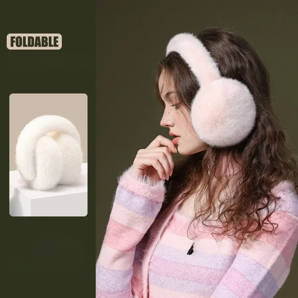 Cache-oreilles en peluche doux pour l'extérieur, cache-oreilles pliants, cache-oreilles chauds, protection contre le froid, document solide, mode hivernale