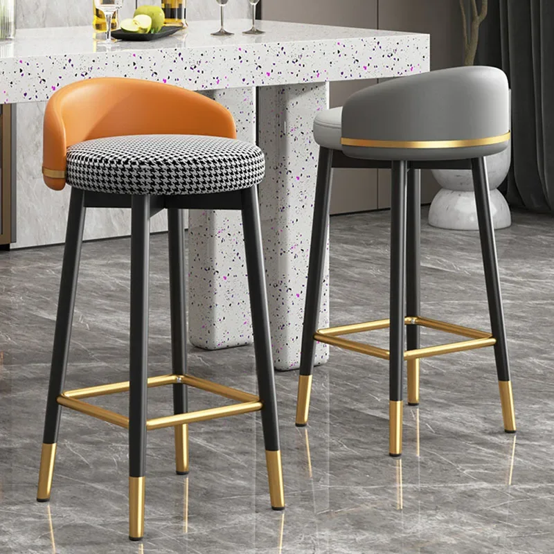 Modern bar stools, restaurant black leather stools, luxurious high-quality bar furniture