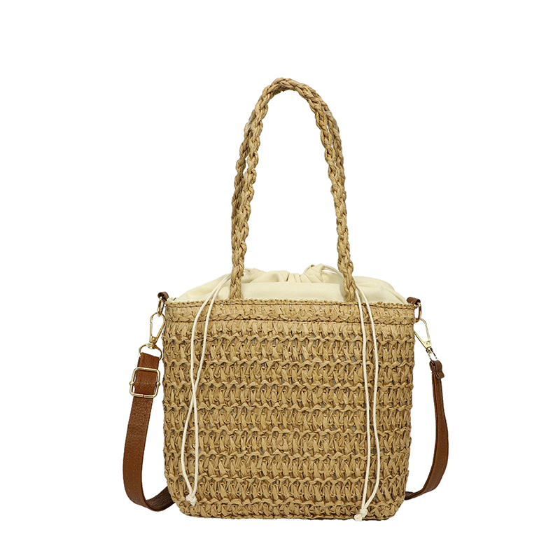 Böhmen Frauen Handtaschen Retro Kordel zug Stroh gewebte Tasche Schulranzen Sommer aushöhlen Strand tasche Damen Stroh Schulter Umhängetaschen