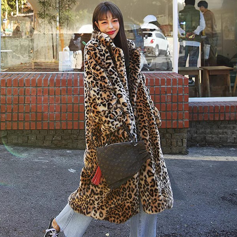 ยุโรปอเมริกาผู้หญิงเสือดาวเสื้อขนสัตว์ยาวแฟชั่น Casual หลวมขนสัตว์ขนาดใหญ่ WARM Windbreake Plush Coat