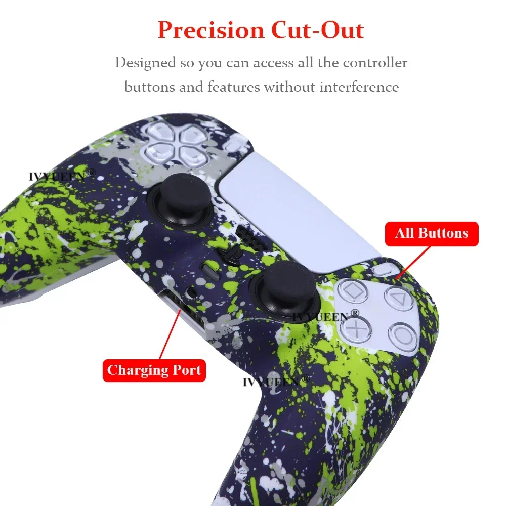 Coque de protection en silicone pour manette Sony Playstation 5 PS5, impression par transfert d'eau, housse en caoutchouc JoysUniverse, capuchons de poignées de pouce