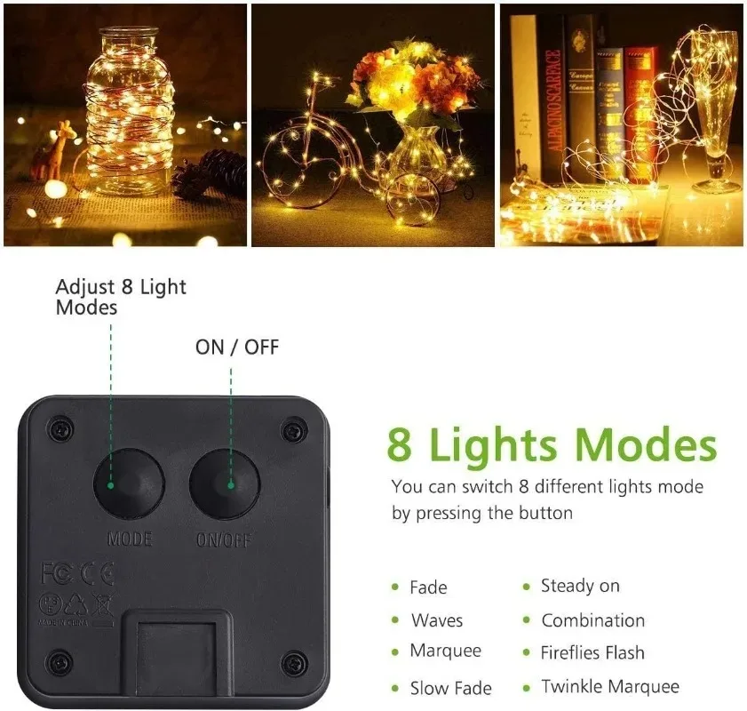Luci a corda solari per esterni Decorazioni per feste in giardino di Natale con filo di rame impermeabile a LED