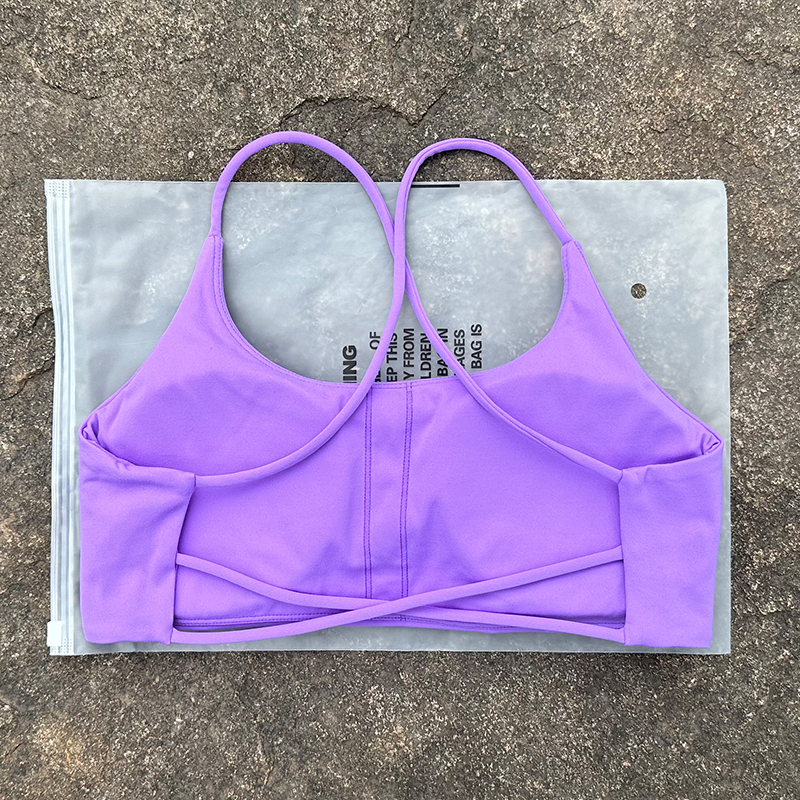 Sujetador deportivo de Color liso para mujer, chaleco de Yoga, Top deportivo para gimnasio, empuje en la espalda hueca con almohadilla para el pecho, cuatro correas cruzadas en la espalda