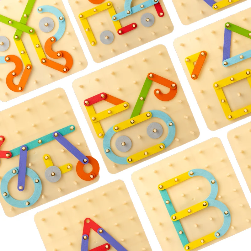 Crianças brinquedos de madeira placa criativa placa de unhas conjunto coluna geométrica construção quebra-cabeça geométrico pegboard montessori sensorial