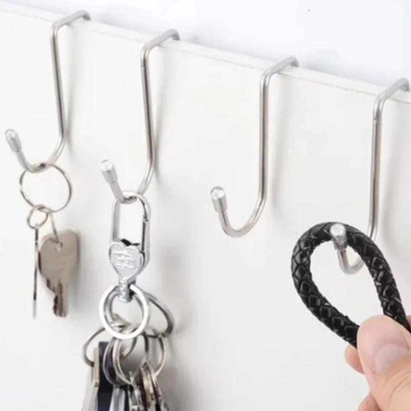2PC 304 ตะขอสแตนเลสเจาะฟรี Double S-Shape Hook ห้องครัวห้องน้ําประตูตู้ด้านหลังประเภท Coat ผ้าเช็ดตัวแขวน