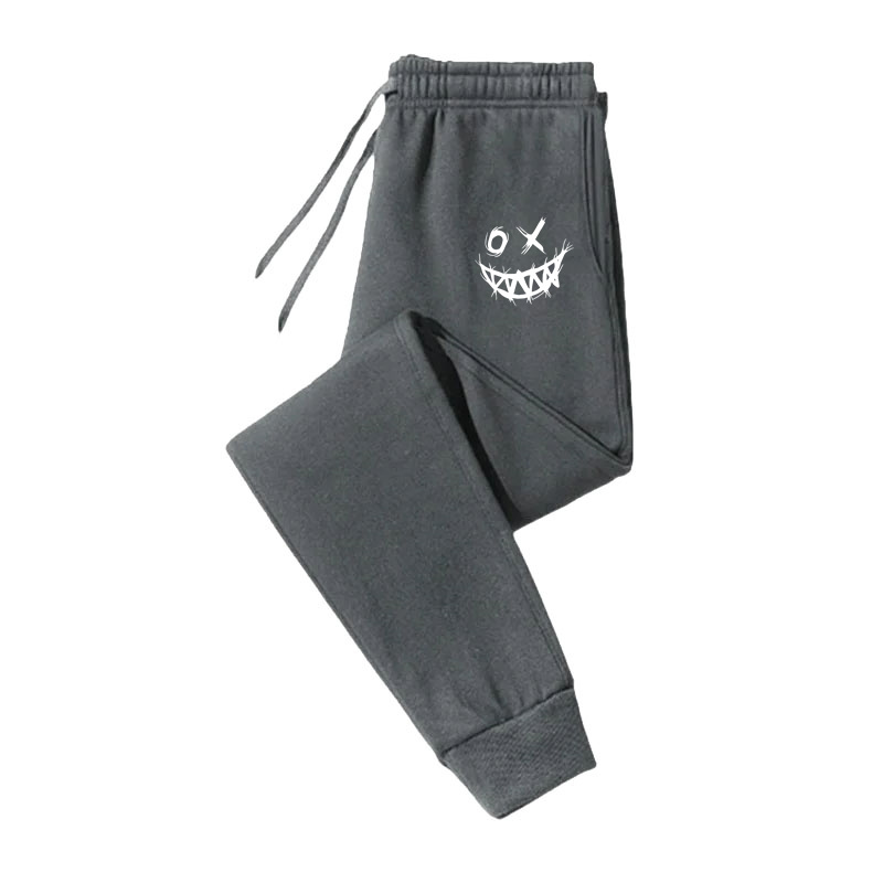 Outono/inverno moletom masculino monstro sorriso impresso rendas moletom masculino calças casuais para uso diário com calças de jogging S-3XL