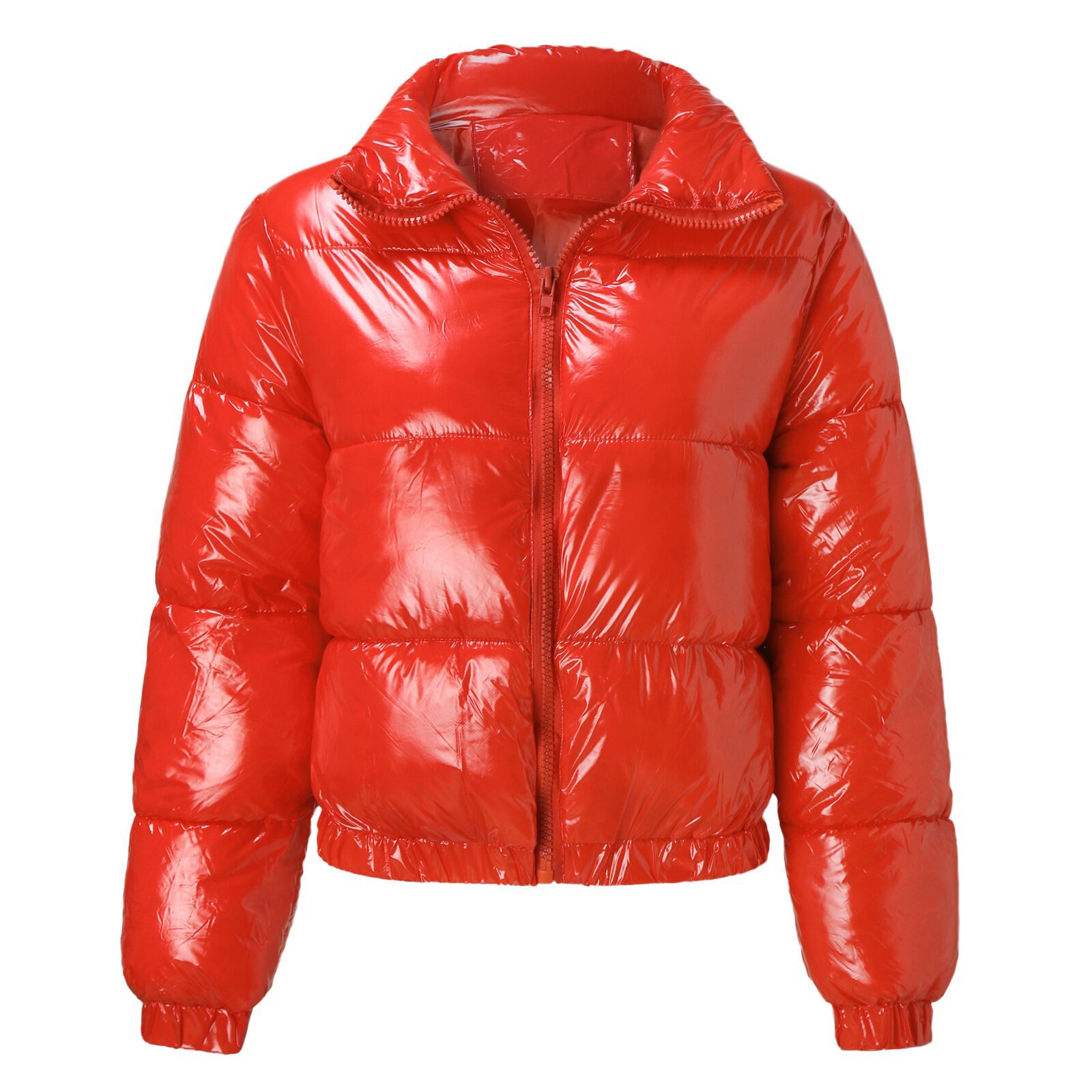 winterjas dames neongroen glanzend cropped bubble winterjas met lange mouwen pufferjack voor dames