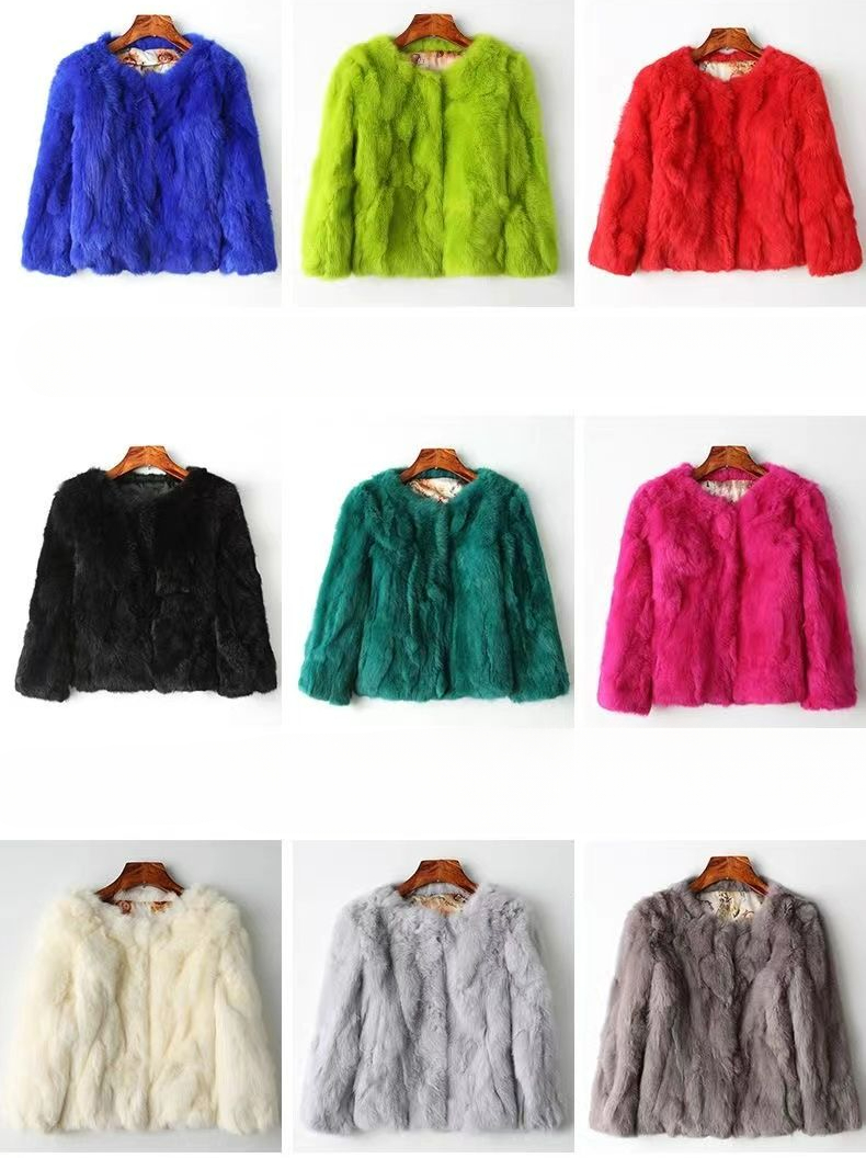 2024 New Fashion Autumn and Winter Explosion Soft Comfort Real Rabbit Fur Coat Female Jacket Short Slim Body with Round Collar