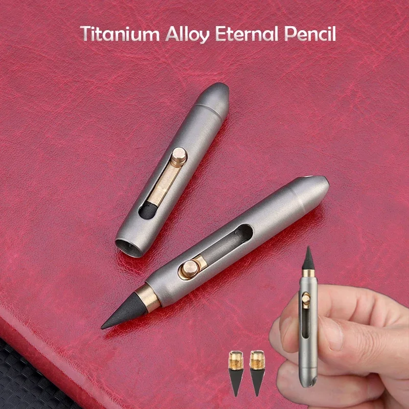 MINI lápiz eterno de aleación de titanio, no necesita afeitado, lápiz borrable, colgante de llave portátil, bolígrafo de bolsillo, escritura de emergencia, 2 puntas de bolígrafo