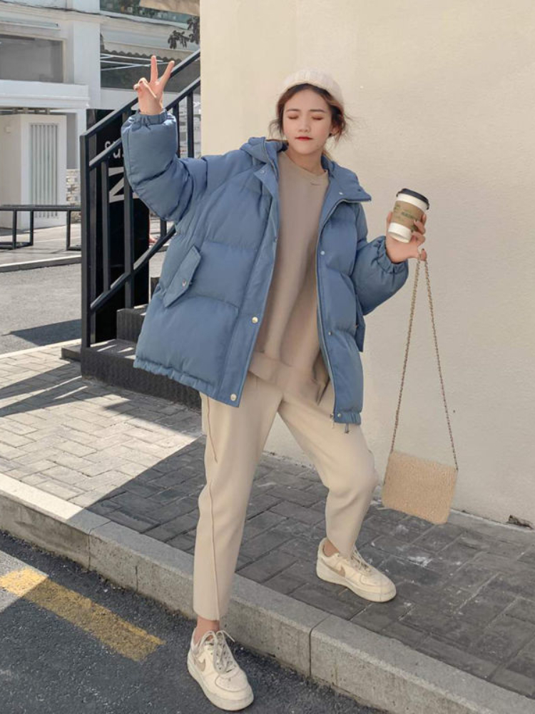 Jaqueta curta acolchoada de algodão feminino com capuz grosso, parkas soltas coreano, outwear oversize feminino, casacos de inverno femininos, novo, 2020