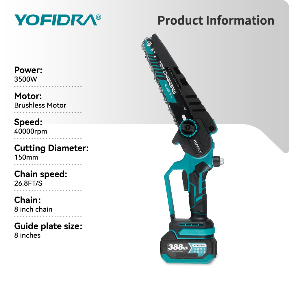 YOFIDRA Бесщеточная 8-дюймовая электрическая обрезная пила, бензопила, перезаряжаемая деревообрабатывающая пила, электроинструмент, подходит для аккумуляторного штифта Makita 18 В