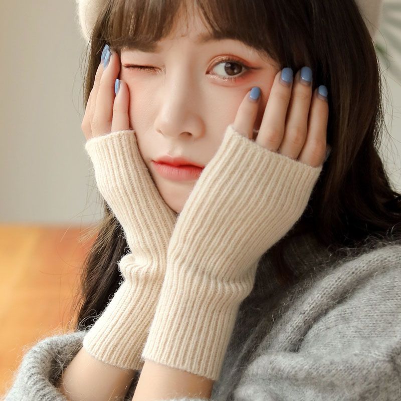 1 пара осенне-зимних перчаток с короткими рукавами и полупальцами для женщин, однотонные вязаные перчатки без пальцев, теплые варежки для рук