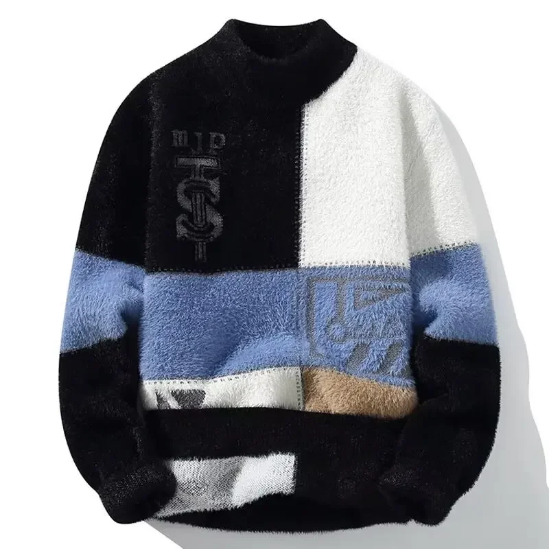 2024 nuevo suéter de felpa para hombres jerseys coreanos de invierno cálido cuello redondo suéter negro de alta calidad Cool Top ropa de moda para hombres