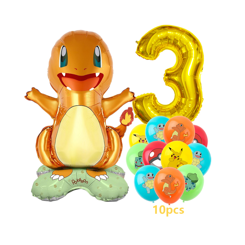 Pokemon Pikachu 32 นิ้วชุดบอลลูนดิจิตอลสําหรับปาร์ตี้เด็ก Charmander Squirtle Bulbasaur วันเกิดฟอยล์บอลลูนตกแต่ง