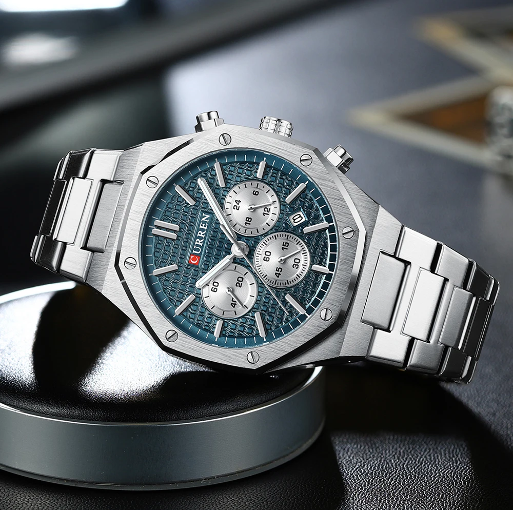 Relojes de pulsera CURREN de cuarzo con banda de acero inoxidable informal a la moda con cronógrafo relojes impermeables para hombre