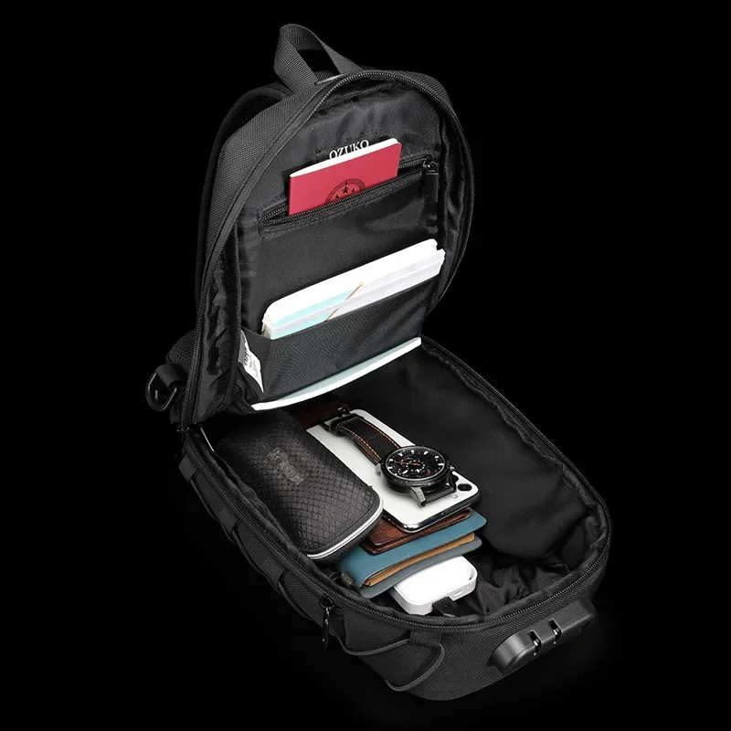 OZUKO Männer Anti-diebstahl Umhängetaschen Männlichen Wasserdichte USB Lade Brust Pack Kurze Reise Messenger Sling Tasche Schulter Brust Tasche