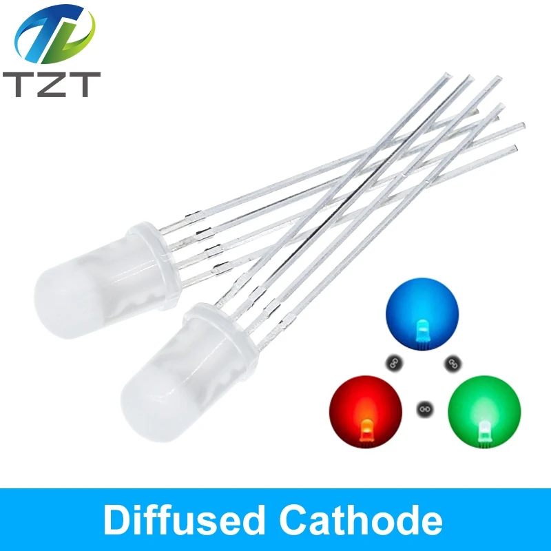 10 Cái 5Mm RGB LED Chung Cực Âm/Anode Chung Trị-Màu Sắc Đầu Phát Quang F5 RGB Khuếch Tán/trong Suốt Nổi Bật