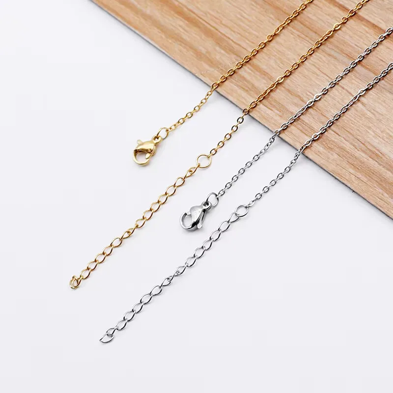 10 Uds. De cadenas de eslabones de acero inoxidable de Color dorado de 45 + 5cm, collares a granel, joyería de moda, cadenas ajustables, gargantillas al por mayor DIY