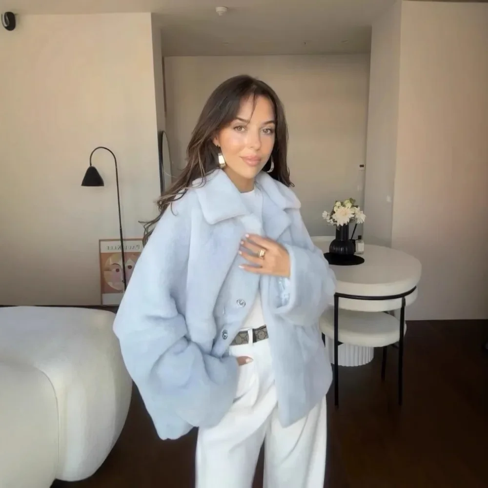 Casaco de lã feminino elegante solto temperamento peludo high-end macio glutinoso outono e inverno novo item