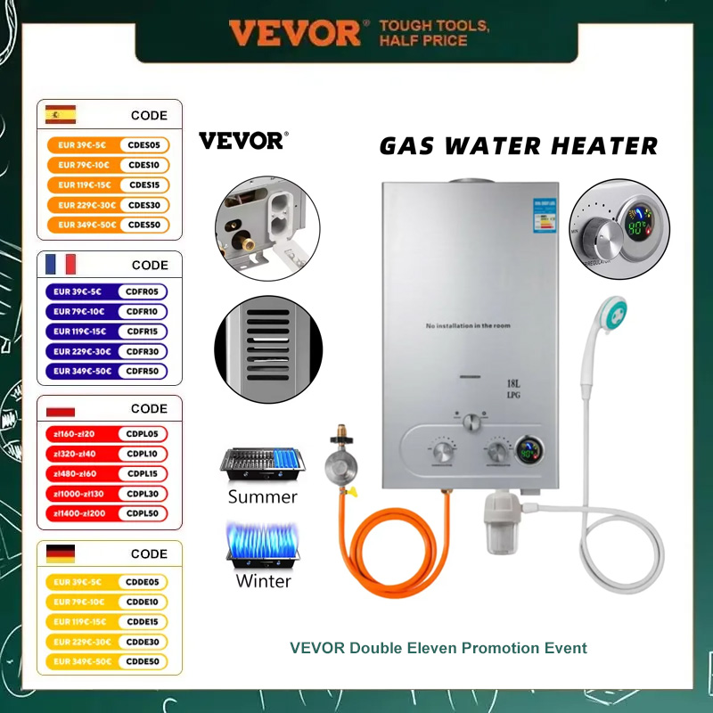 VEVOR 6L 8L 10L 12L 16L 18L LPG Calentador de agua a gas LPG Calentador de agua a gas sin tanque de propano instantáneo doméstico