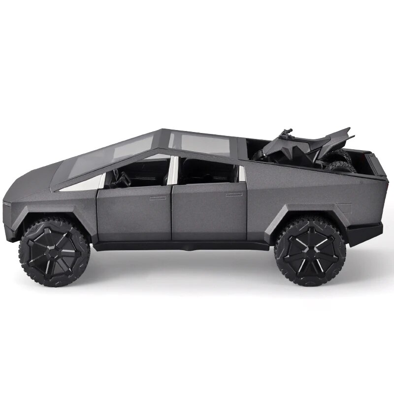 1:24 modelo Cybertruck prata captador carros de brinquedo de metal fundido com som e luz para crianças de 3 anos