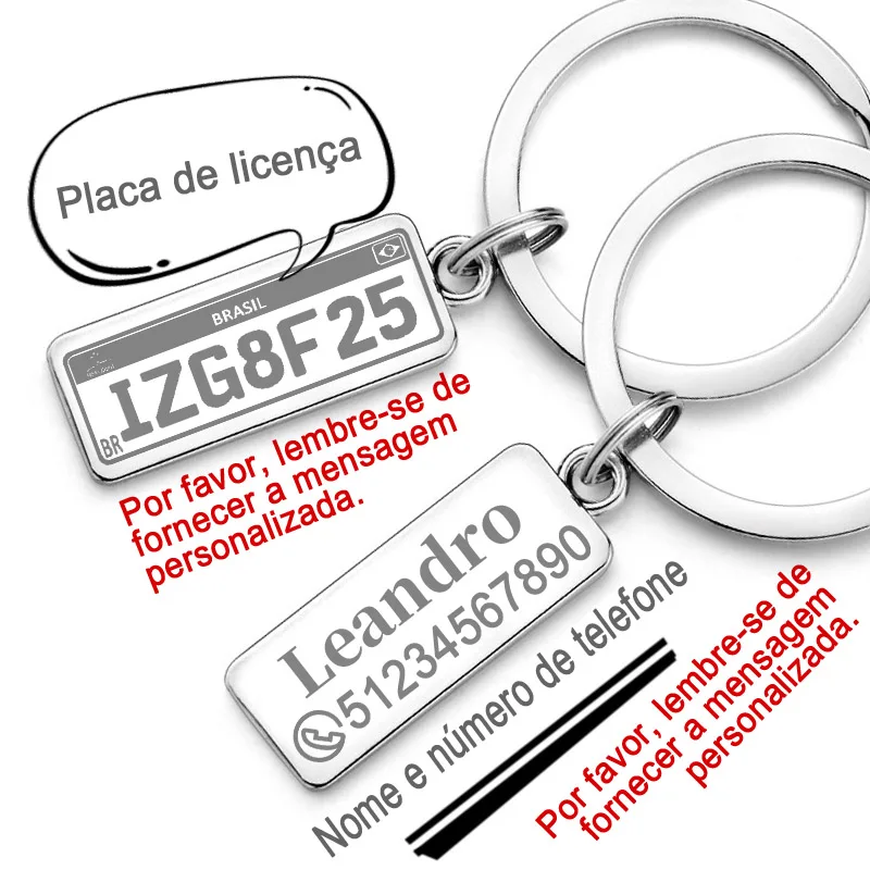 Chaveiros personalizados placa de identificação do carro chaveiro encantos para homens mulheres casal amante presente metal chaveiro anel titular p009