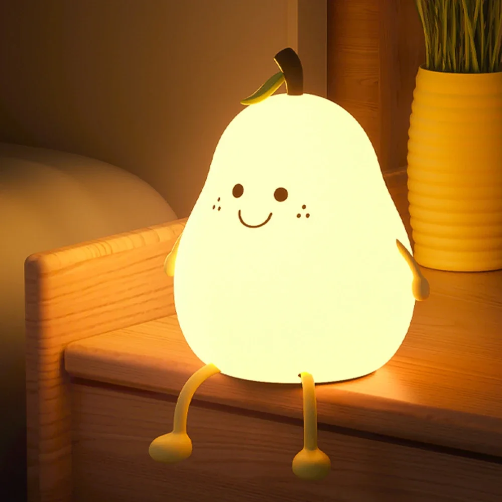 RGB Night Light Pear Shape USB ชาร์จหรี่แสงได้ห้องนอนตกแต่งข้างเตียงโคมไฟซิลิโคนเด็กของขวัญ