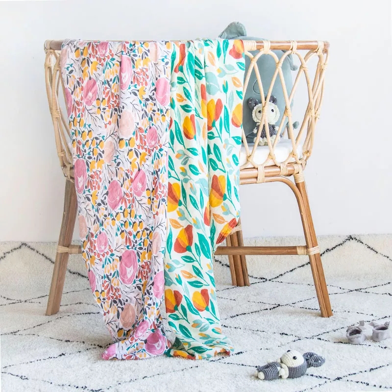 Kangobaby 2 Pezzi/set 70% Bambù + 30% Morbido Cotone Fasciatoio per Bambini Avvolge Coperte in Mussola per Neonato 100% Trapunta in Mussola di Bambù